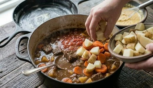 Add the potatoes once the carrots soften